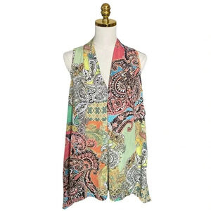 SPENSE | Women’s Boho Colorful Sharkbite Hem Paisley Print Patchwork Size M